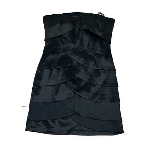 SNAP womens Black Tulip Teired Mini Bodycon Strapless Dress LBD L Holiday HOCO